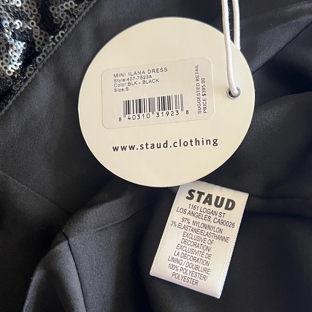 NWT STAUD Black Sequin Mini Ilana Dress Bow Size Small - Picture 10 of 11